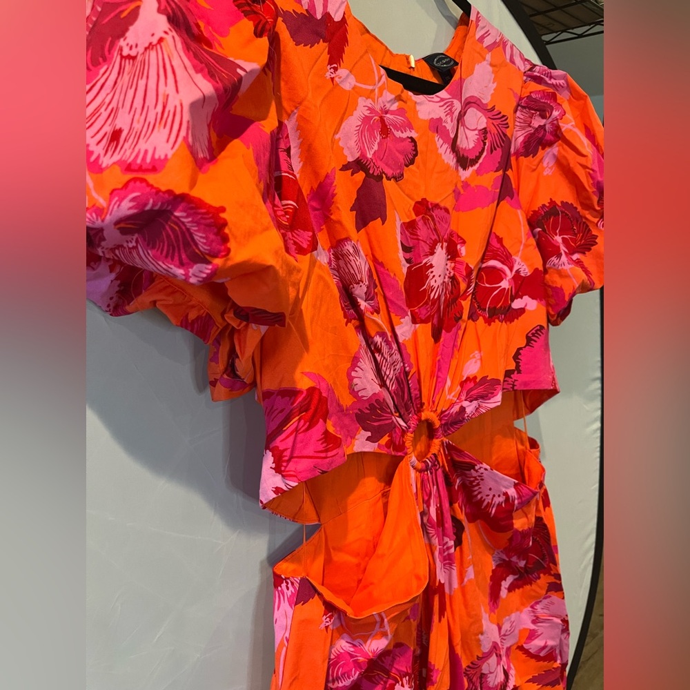 Scoop NYC Orange Off the Shoulder Tie Front Dress - Picture 2 of 4